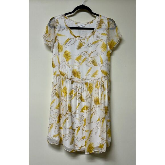 A LOVES A 100% Silk Yellow Feather Print Mini Dress, Sz XS - Picture 2 of 11